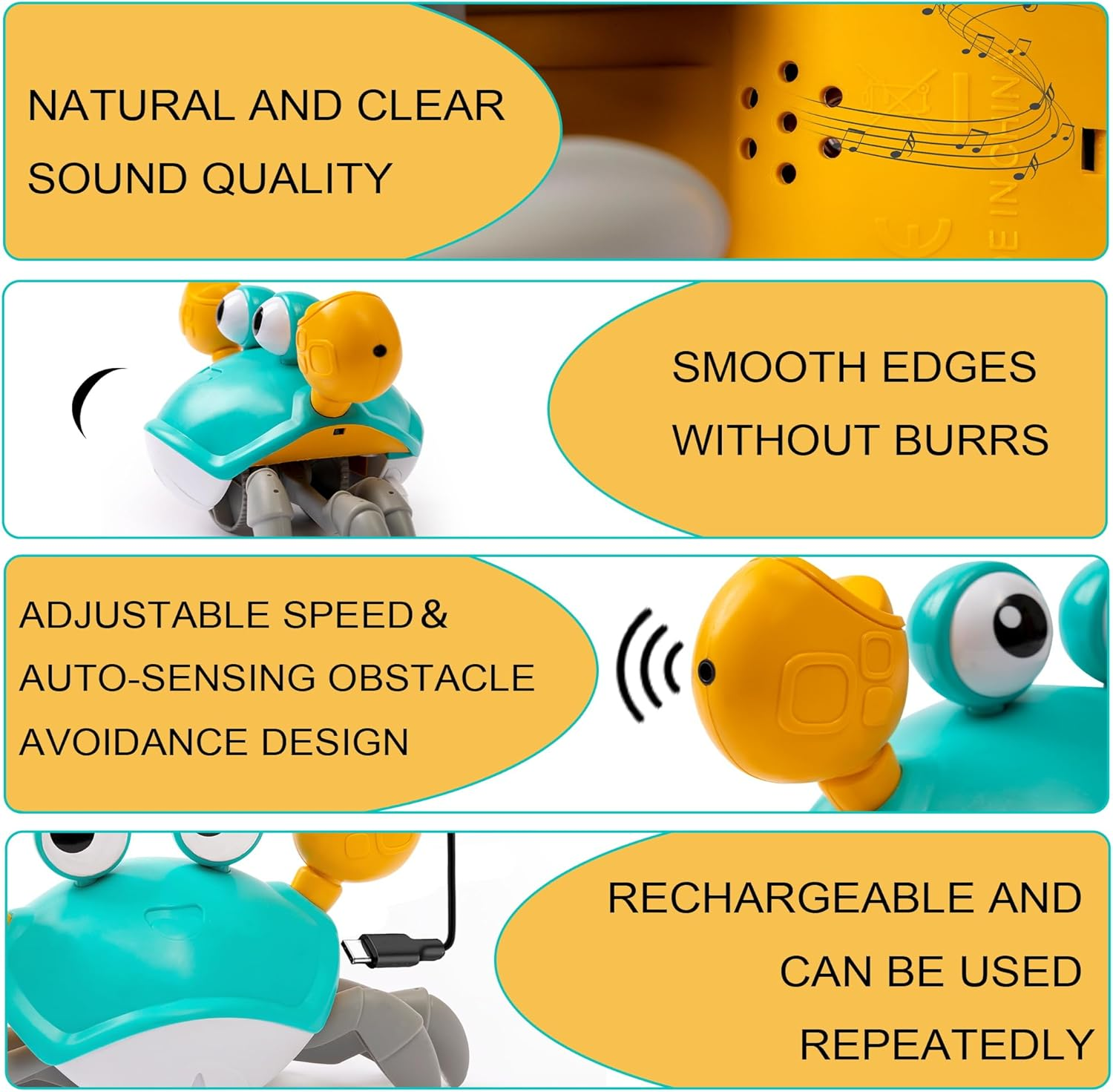 2025 New Crawling Crab Baby Toy, Rechargeable Infant Tummy Time Toys with Music, Lights, 3 Adjustable Speeds＆Silent Function,Crab Crawling Sensory Toy for Toddler, Electronic Pet for Boy Girl (Orange) - Green image number 2