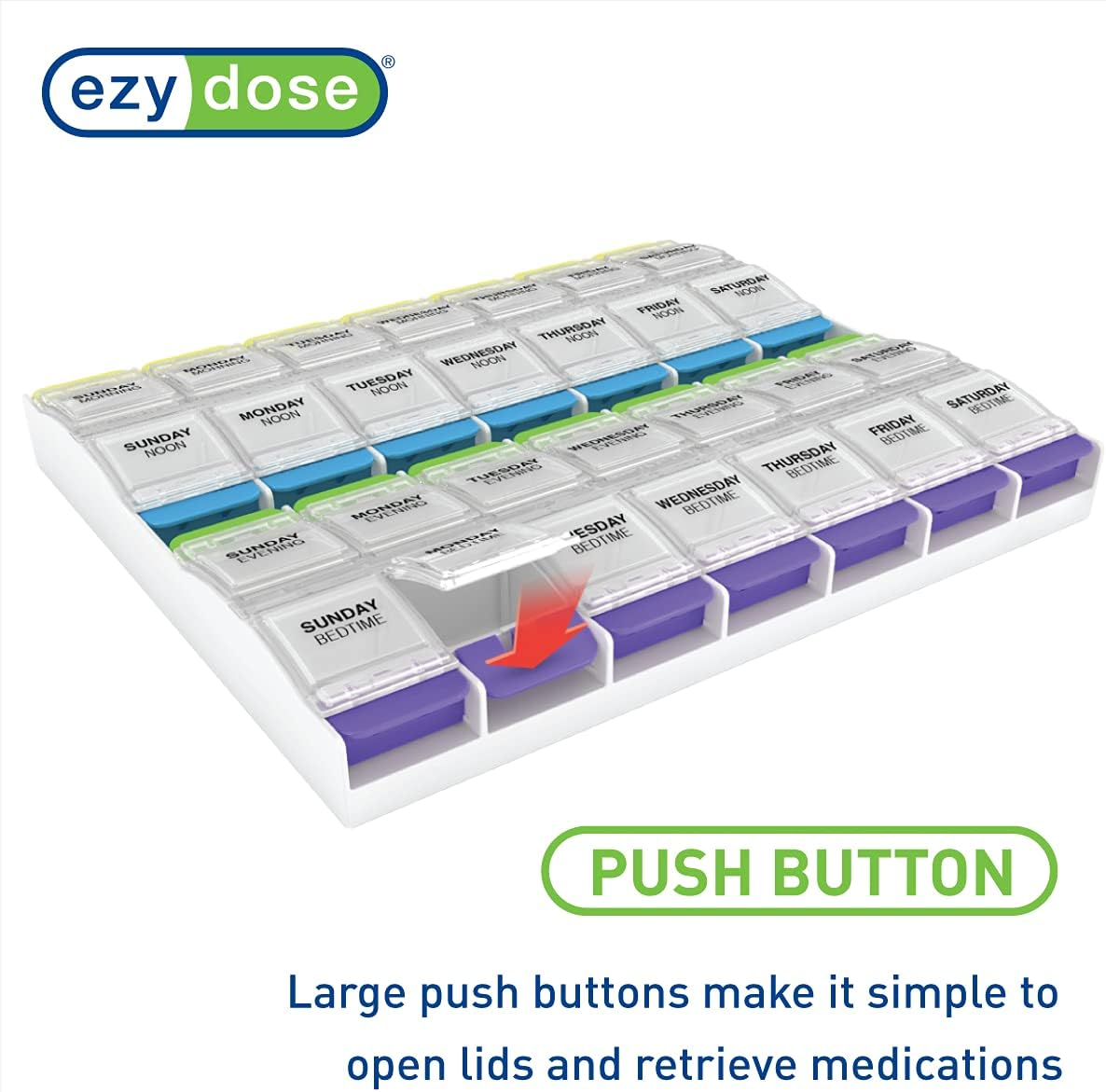 Ezy Dose Weekly 4X/Day Push Button Medtime Planner Pill Reminder (2XL) image number 5