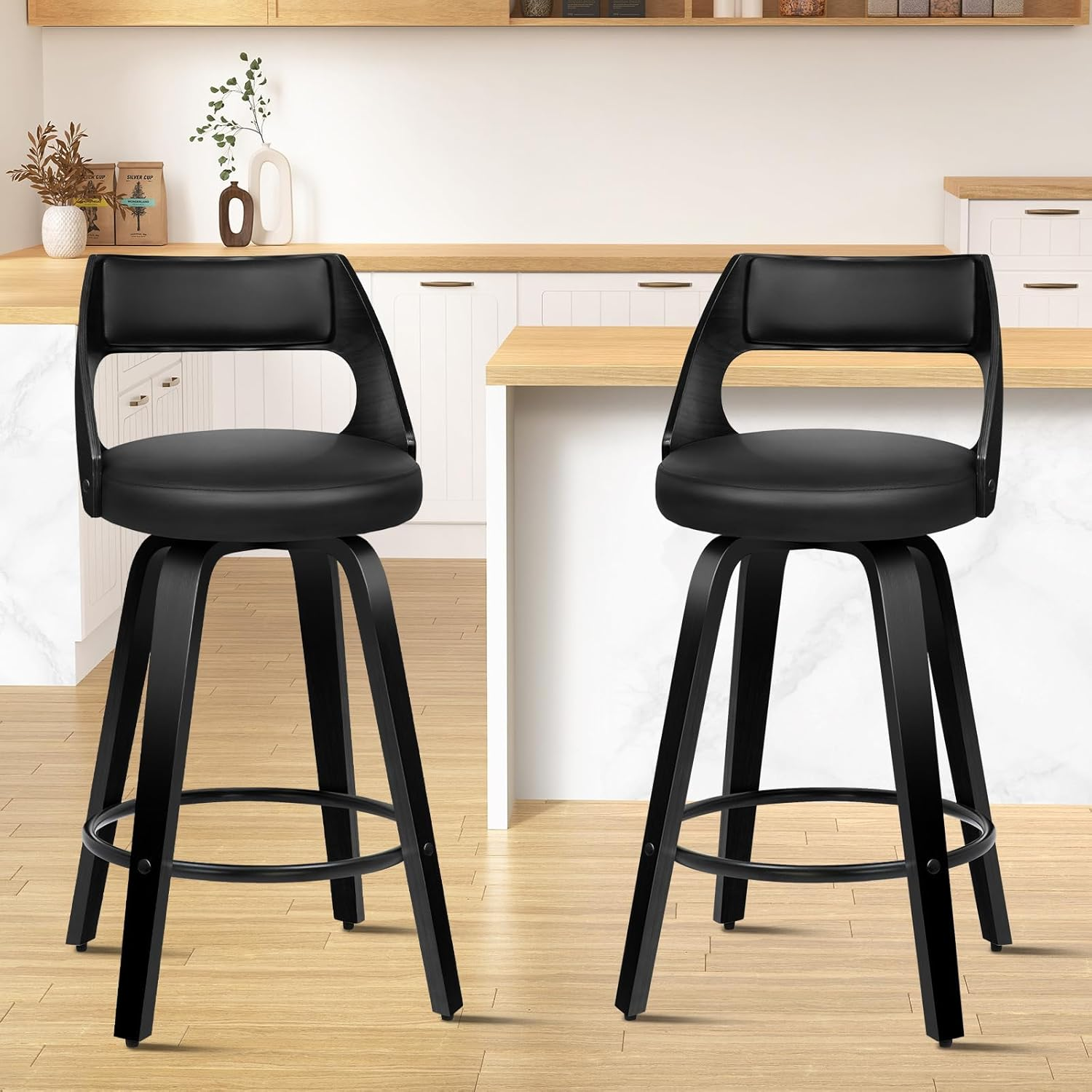 ALFORDSON Bar Stools 2Pcs Swivel Counter Barstool in 64Cm Seat Height Kitchen Dining Chair with Footrest and Adjustable Leg Levelers for Home Bar Dining Room