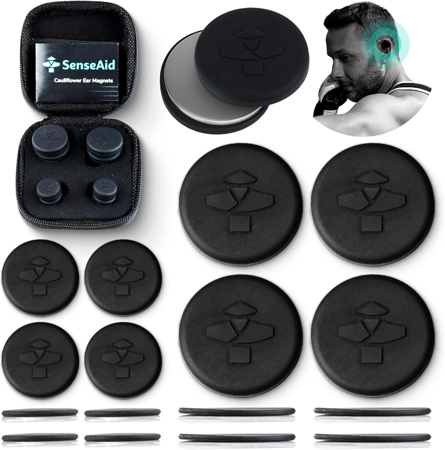 Cauliflower Ear Magnets | 8 Magnets + 8 Compression Reduction Discs Included. Cauliflower Ear Draining Kit for Treatment and Protection against Scarring image number 2