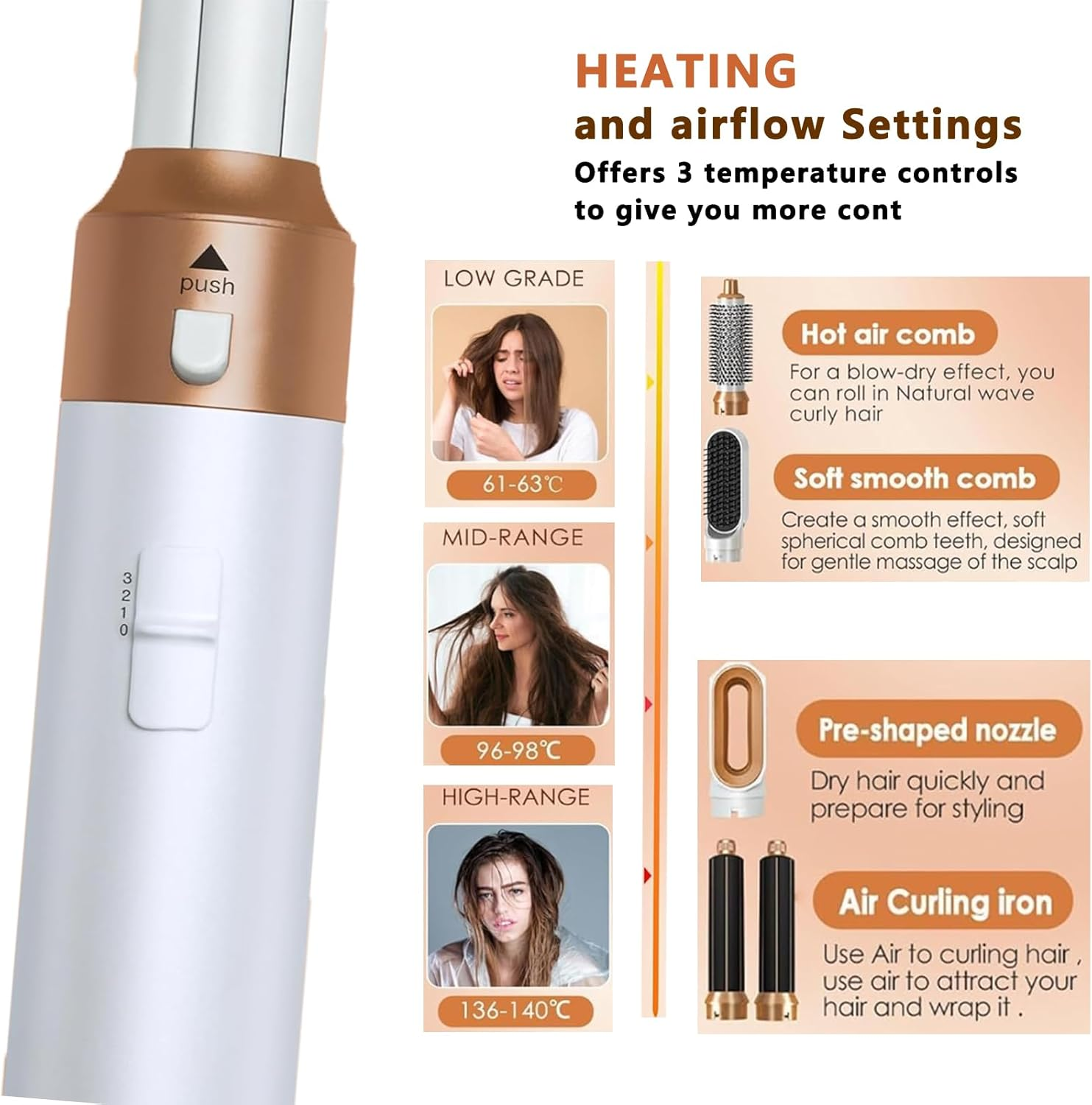 Wisbtyco Air Styler 5-In-1 Hair Styling Brush Set,Au Plug, Air Wrap Detachable Tools for Curling, Volumizing, Straightening Premium White Gold Tools Kit,Thermal Brush for All Hair Types image number 1