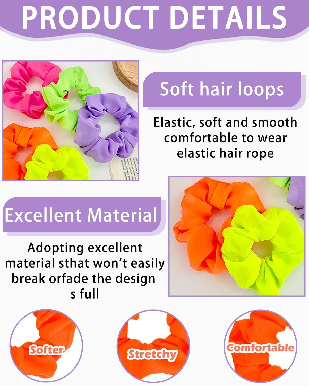 MYGLOAR 10 Pack Silk Hair Bands for Women, Satin Headbands, Soft Stretch Silk Headbands, Hair Ties for Women and Girls, 5 Colors - Orange, Green, Purple, Red, Yellow, Luminous Hair Ties image number 1