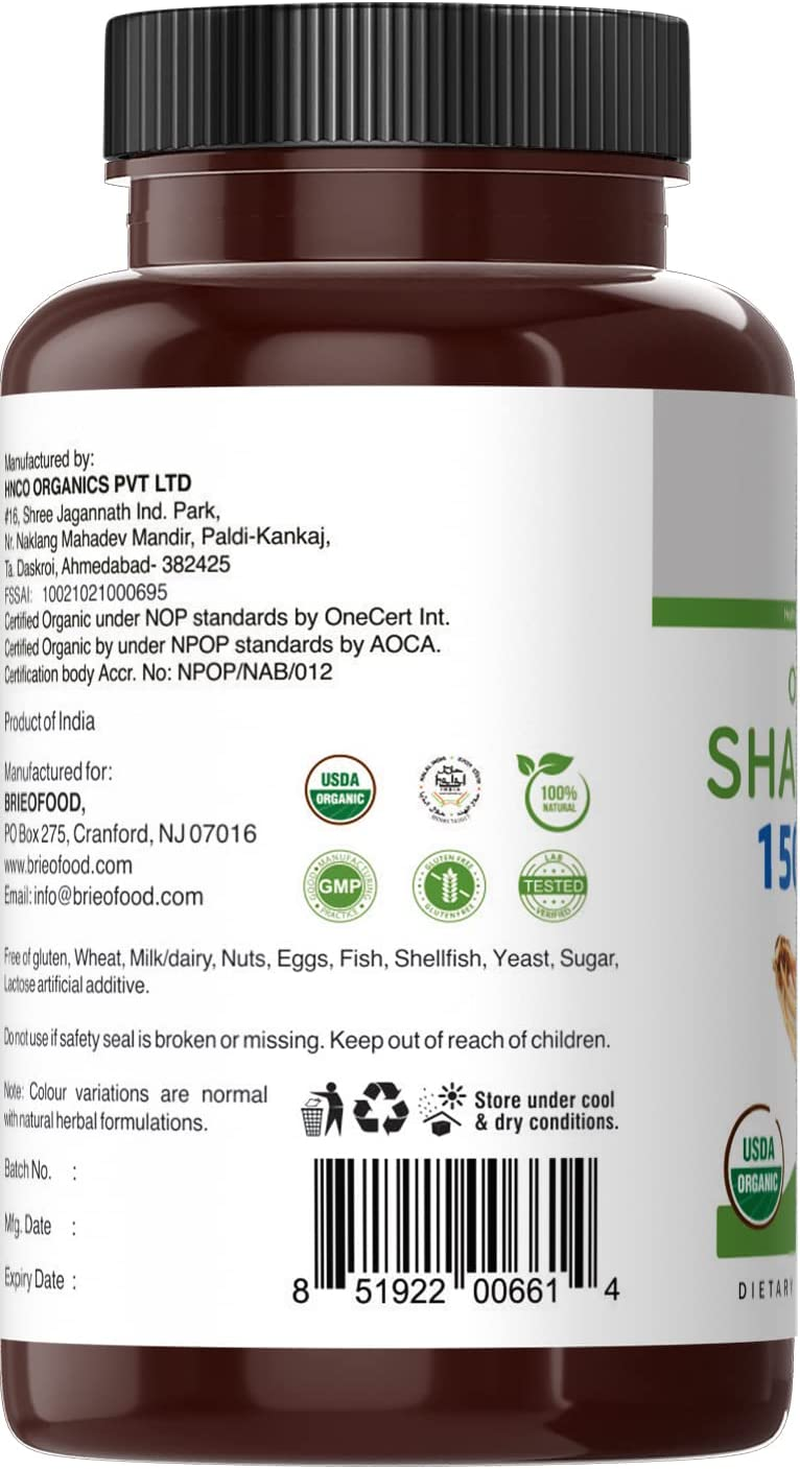Brieofood Organic Shatavari 1500Mg, 45 Servings, Vegetarian, Gluten Free, 90 Vegetarian Tablets