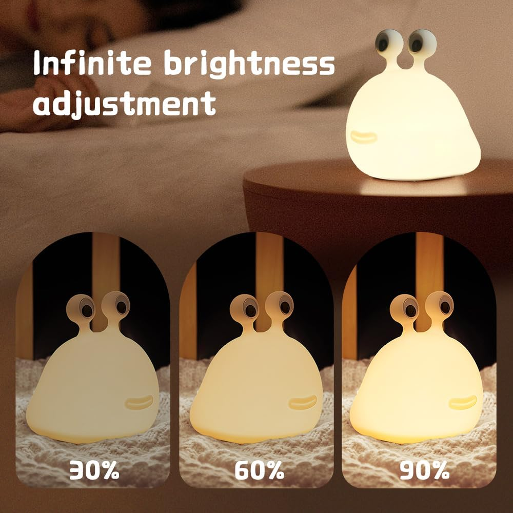 Crtivetoys Cute Slug Night Light for Kids, LED Portable Animal Lamps Touch Control&Timer and Dimmable for Nursery, Portable Rechargeable Silicone Night Light for Kids Birthday Xmas Gift, White image number 1