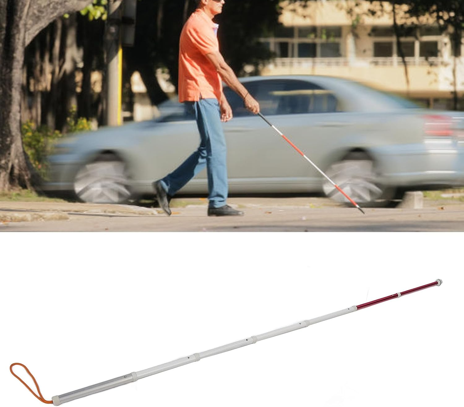 Blind Cane Stick, Telescopic Blind Cane, Blind Cane Mobility Stick, Reflective Red and White Cane for Visually Impaired Men and Women image number 4