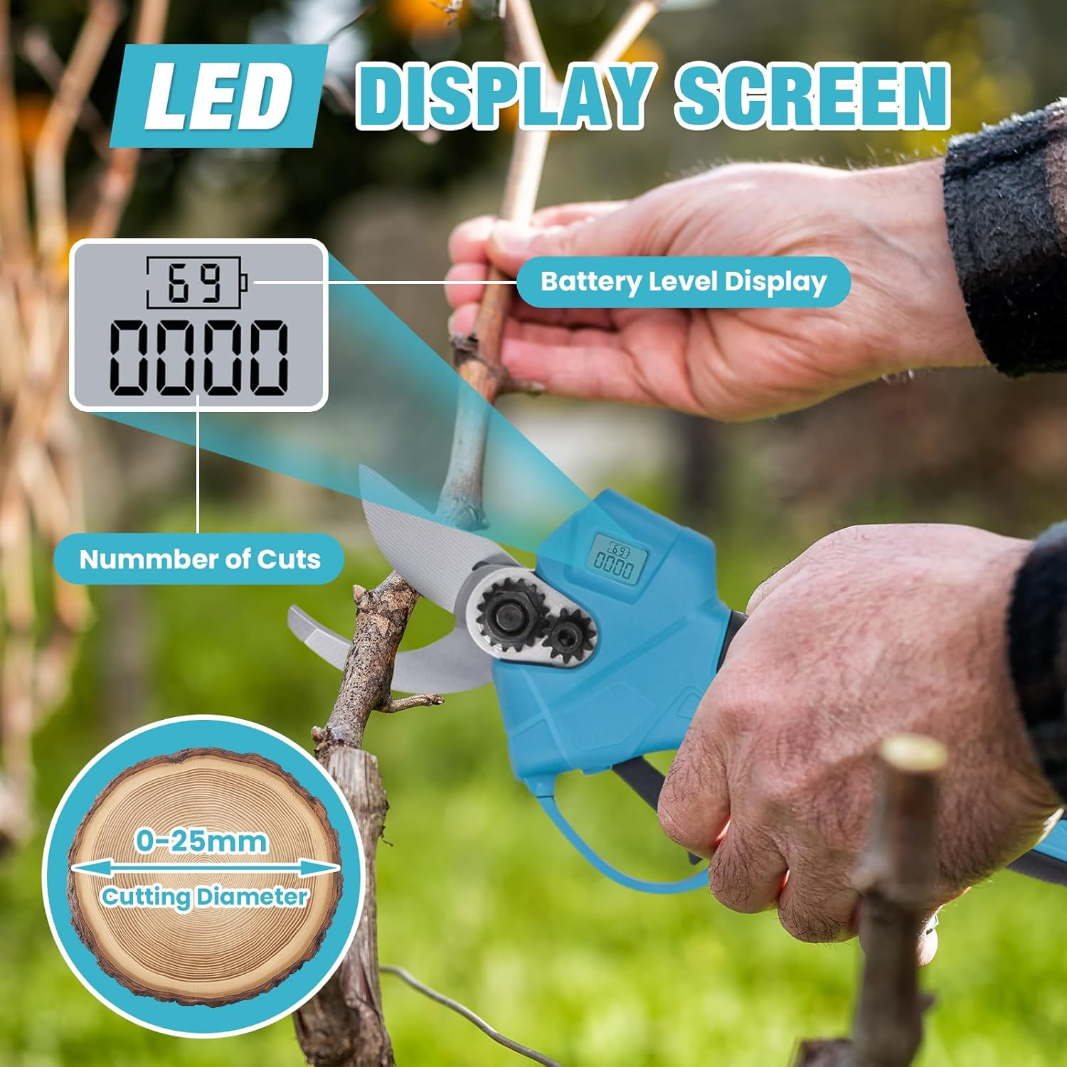 Advwin Electric Pruning Shears, Cordless Electric Pruner Battery Powered, with 2 Pack 1.5Ah Rechargable Batteries, 25MM (0.98Inch) Cutting Diameter