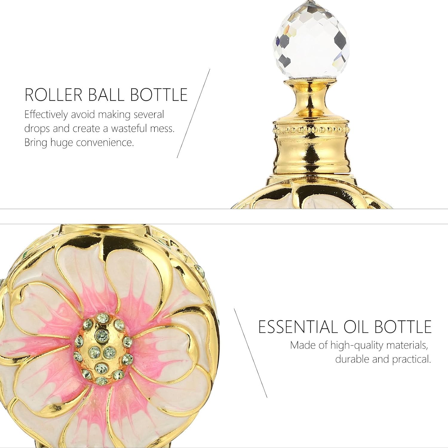 BCOATH 12Ml Pink Rose Shaped Glass Essential Oil Bottle Cosmetic Perfume Dispenser Refillable Storage Container for Personal Care and Travel Use image number 5