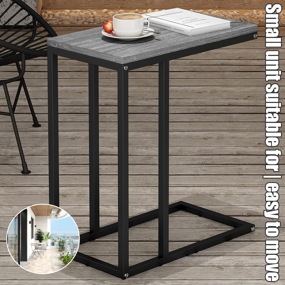 C-Shaped Side Table, Coffee Table with Metal Frame, Easy to Assemble, Removable Minimalist Side Table, for Living Room, Bedroom, Balcony 45X25.5X63Cm image number 6