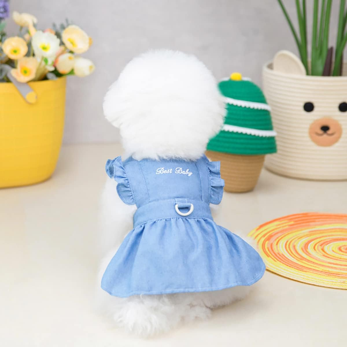 Dog Dress Puppy Luxury Skirt Dog Clothes Princess Dresses Wedding Evening Dress Tutu Skirt Denim Skirt for Small Dog Girl Light Blue M image number 4