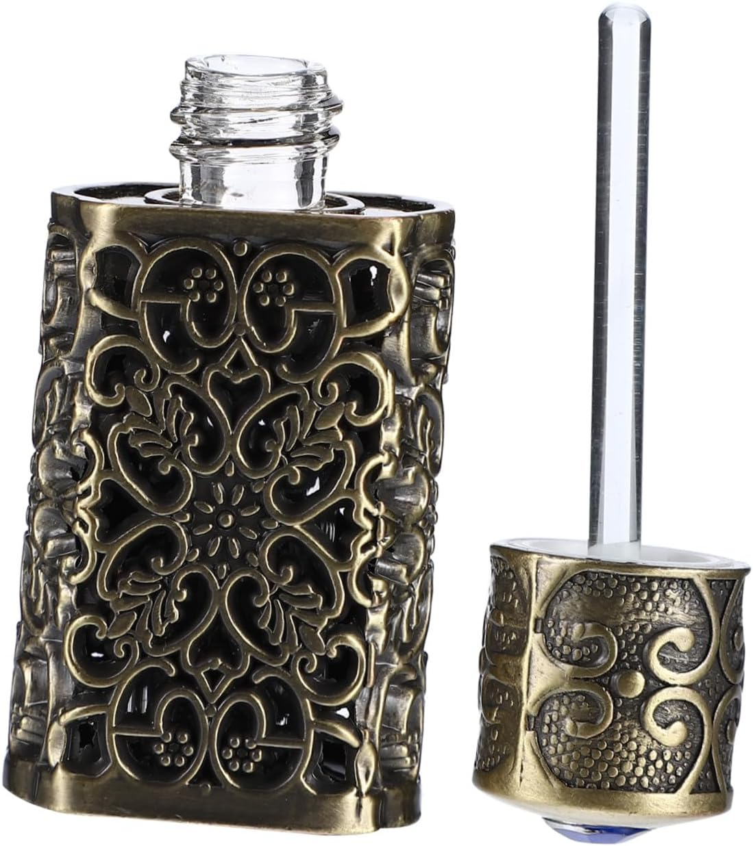 KOMBIUDA 3Ml Essential Oil Storage Bottle Metal Glass Perfume Dispenser Hollow Engraved Spray Bottle for Travel and Cosmetic Use