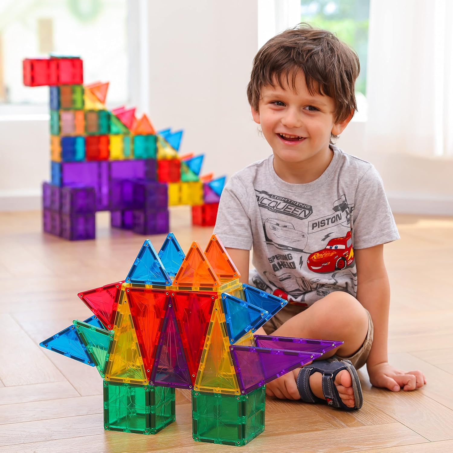 110PCS Premium Magnetic Tiles | STEM AUTHENTICATED | Magnetic Blocks | Magnetic Toys | Magnetic Building Blocks|Toddler Boys Girls 3-10 Year Old | Idea Books & Storage Bag image number 7