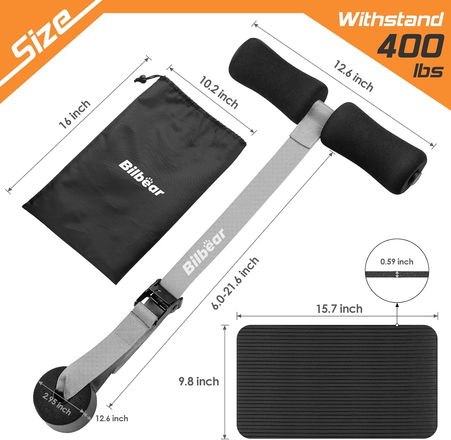 Bilbear Adjustable Nordic Hamstring Curl Strap with Kneeling Mat,Portable Nordic Strap for Hamstring Curls,Hamstring Stretch,Crunch,Sit-Ups,Nordic Curl Machine at Home,Withstand 400Lbs image number 4