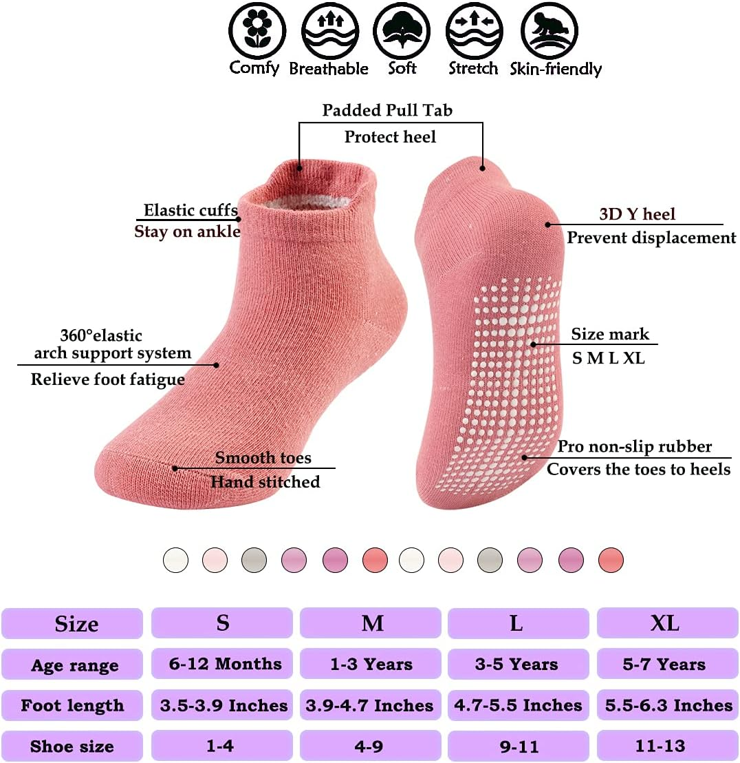 Dicry Non-Slip Toddler Socks Baby Boys Girls Grips Socks Anti-Skid Ankle Infant Kids 6&12 Pairs image number 2