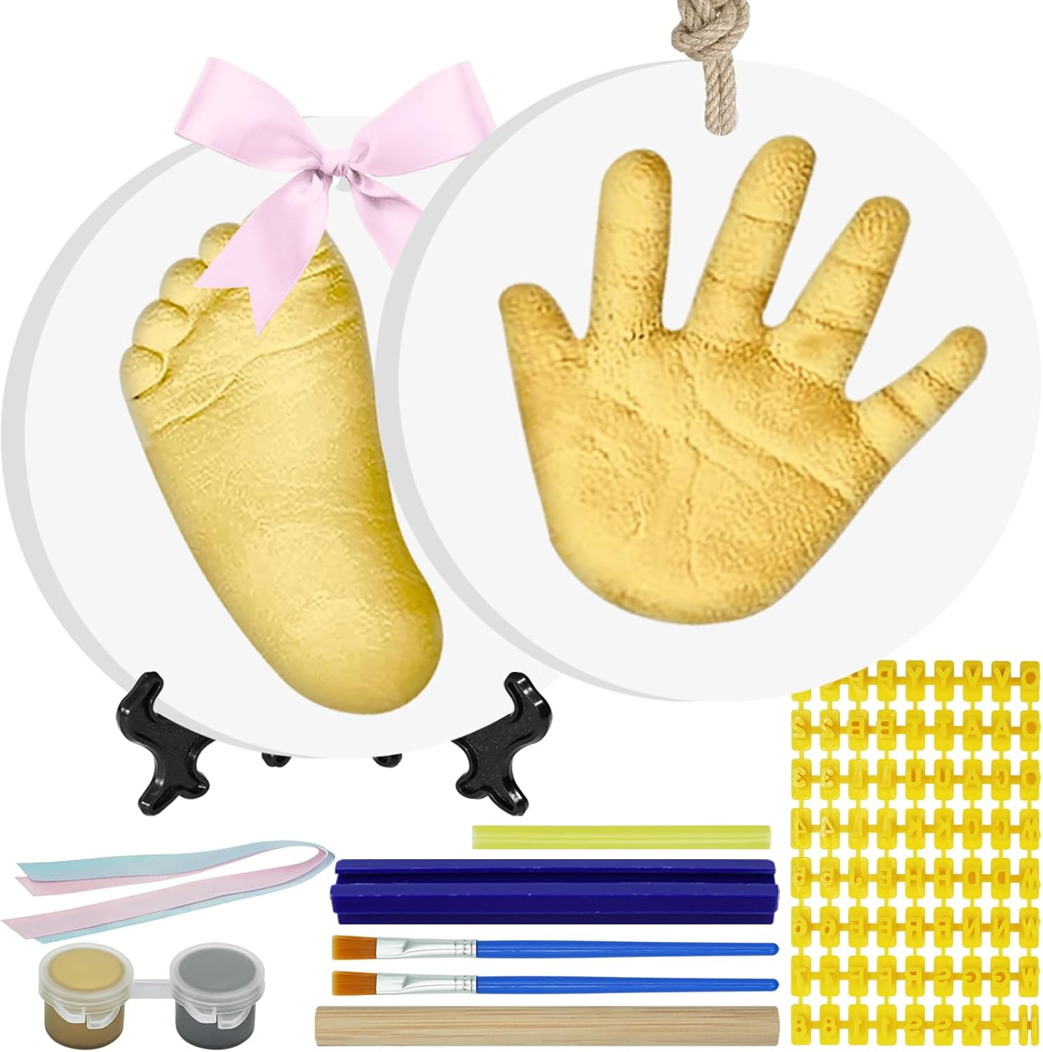 Baby Handprint Footprint Keepsake Ornament Kit Makes 2, Newborn New Mom & Shower Gifts DIY Clay Baby Handprint Ornament Kit, Pet Dog Cat Paw Print Ornament Kit image number 1