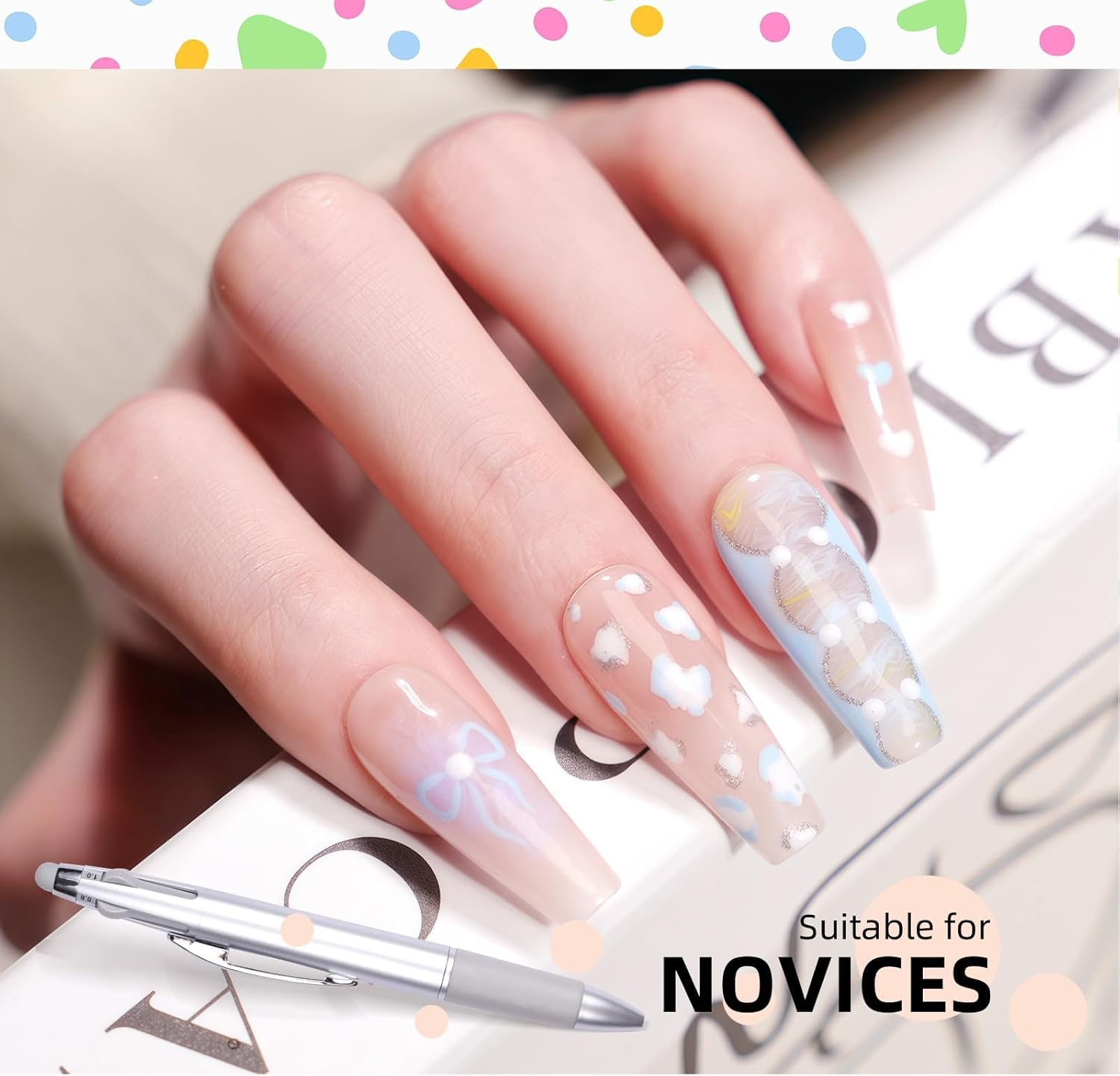 5 in 1 Nail Dotting Pen Nail Art Brushes,Gel Nail Polish Nail Art Dotting Tools Kit Include Nail Extension Gel Brush Nail Art Liner Brush Nail Dotting Pen for Diy Nail Art image number 1