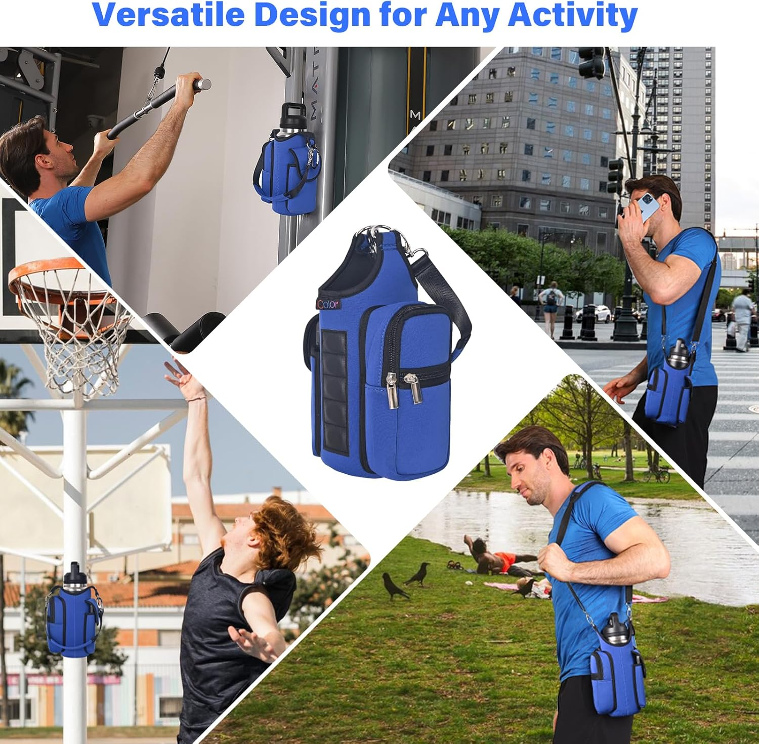 Icolor Magnetic Gym Bag Water Bottle Carrier Holder with Phone Pockets & Shoulder Strap,Gym Magnetic Bag 5 Built-In Magnets Gym Accessories Organizer Bottle Pouch Sleeve - Grey image number 3