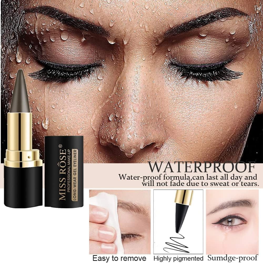 Wimode 2 Colors Gel Eyeliner Set,Quick-Dry Cream Eyeliner Waterproof and Smudge Proof Eye-Liner Pencil Long-Lasting Matte Black Eye Liner Stick for Women Girls(01 Silver+02 Brown) image number 4