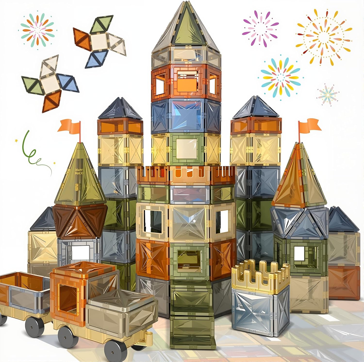 Magnetic Tiles Kids Toys, 3D Magnet Puzzles Stacking Blocks Safe Creative Kids Manipulative Preschool Learning Construction Toy, Sensorial Education Toy,From 3 Years Old, 100 PCS image number 2