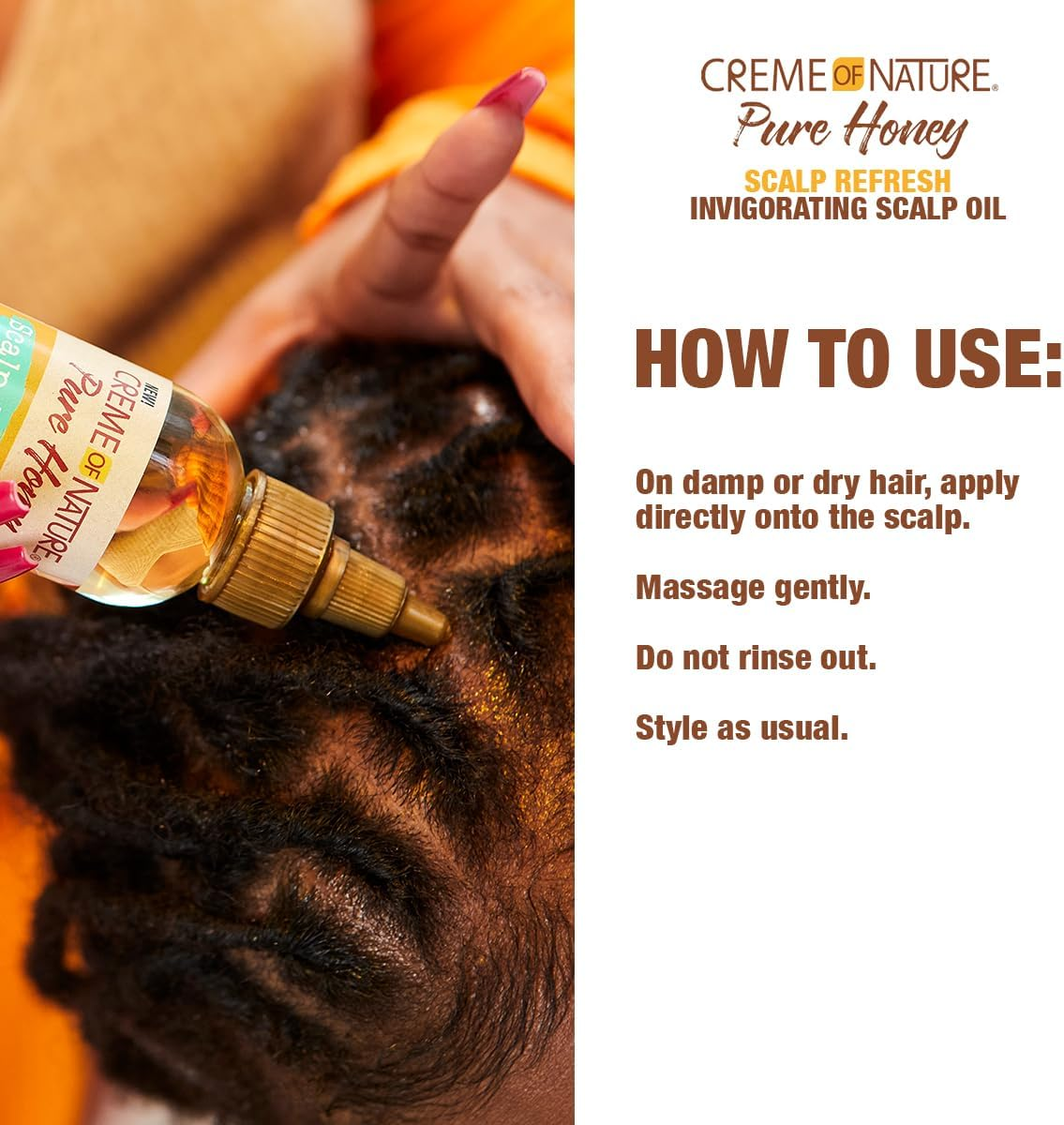 Creme of Nature Pure Honey Scalp Refresh Invigorating Scalp Treatment Oil, Lightweight Formula with Mint & Aloe, Moisture & Shine for All Hair Types & Styles, 4.2 Oz