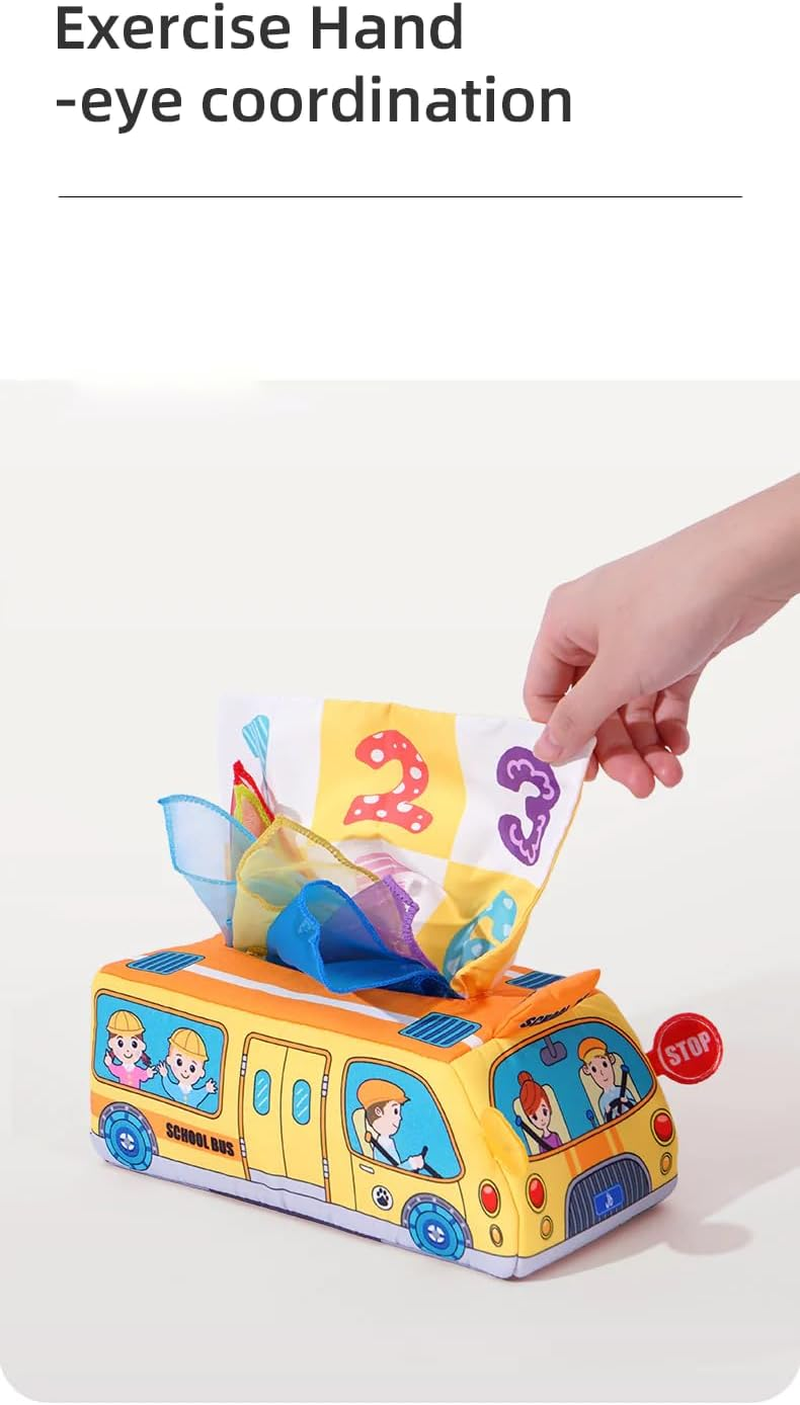 Jollybaby Sensory Tissue Box: Musical, Colorful, & Montessori-Inspired Fun for Babies 6-12 Months Perfect Fire Engine Gift Motor Function Early Stage Baby Toy