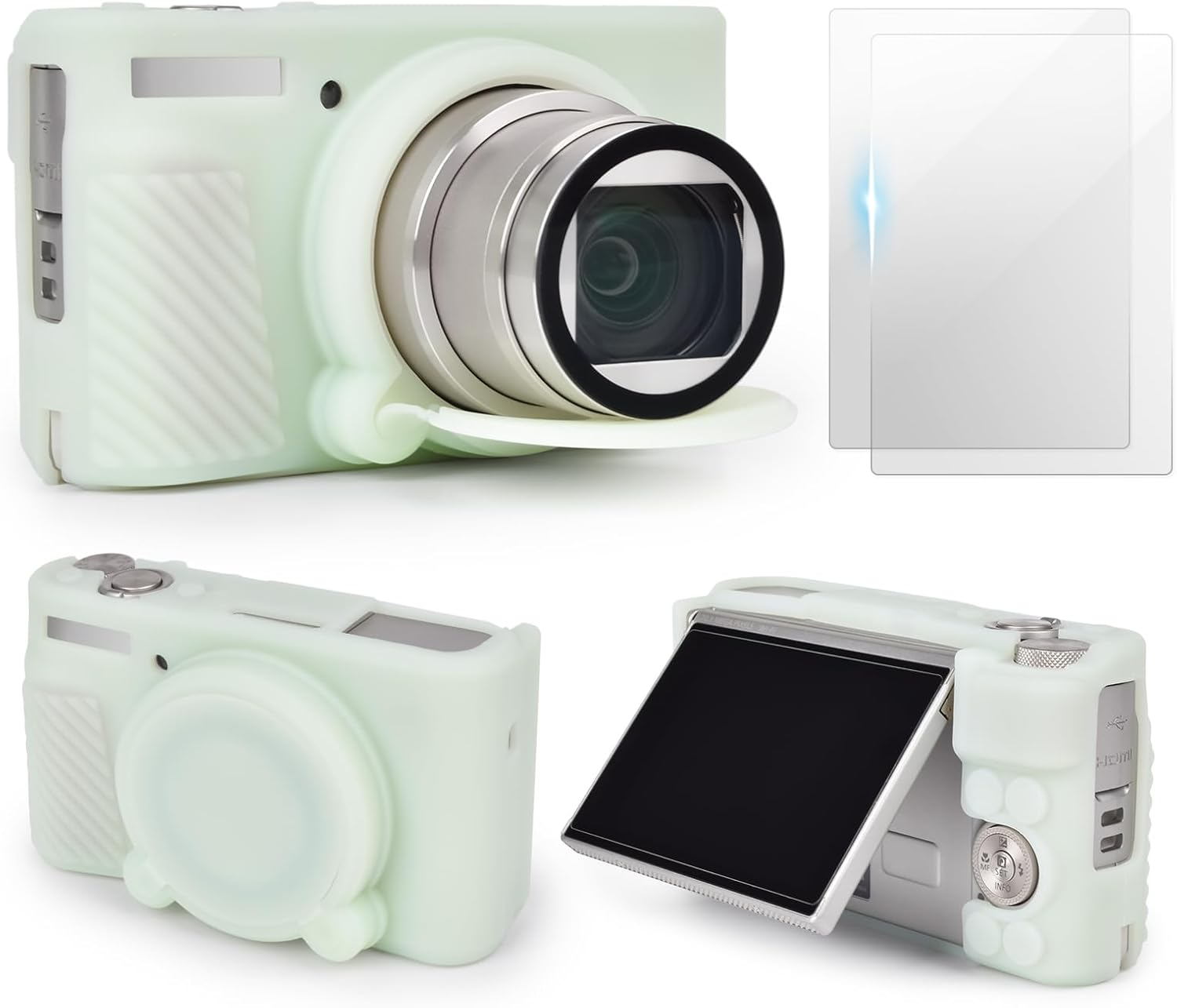 VOVMOEYA SX740 Camera Case Accessories Set[With 2 LCD Tempered Films],Silicone Protective Case Compatible with Canon Powershot SX730 SX740 HS Digital Camera-Brown