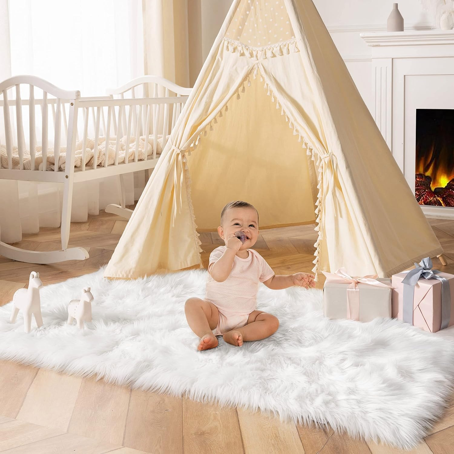 Jaemoose Soft Faux Sheepskin Rug, Faux Fur Rug for Living Room, Fluffy Washable Rug Area Rugs for Bedroom, Kids Girls Boys Home Decor Aesthetic Fluffy Rug, Rectangle (Grey, 80 X 180 Cm) image number 6