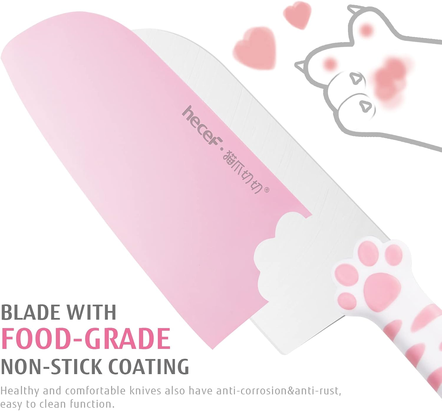 Hecef Cute Kitchen Knife Set,5-Piece Non-Stcik Knives Set with Detachable Block and Scissors,Sharp Kitchen Knives for Chopping, Slicing, Dicing and Cutting, Gift Housewarming Birthday (Pink) image number 6