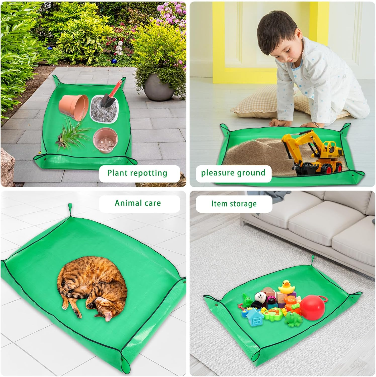 Extra Large Waterproof Foldable Potting Mat for Indoor Plant Transplanting and Dirt Control - Portable Gardening Mat, Reusable (43''*30'', Green) image number 5