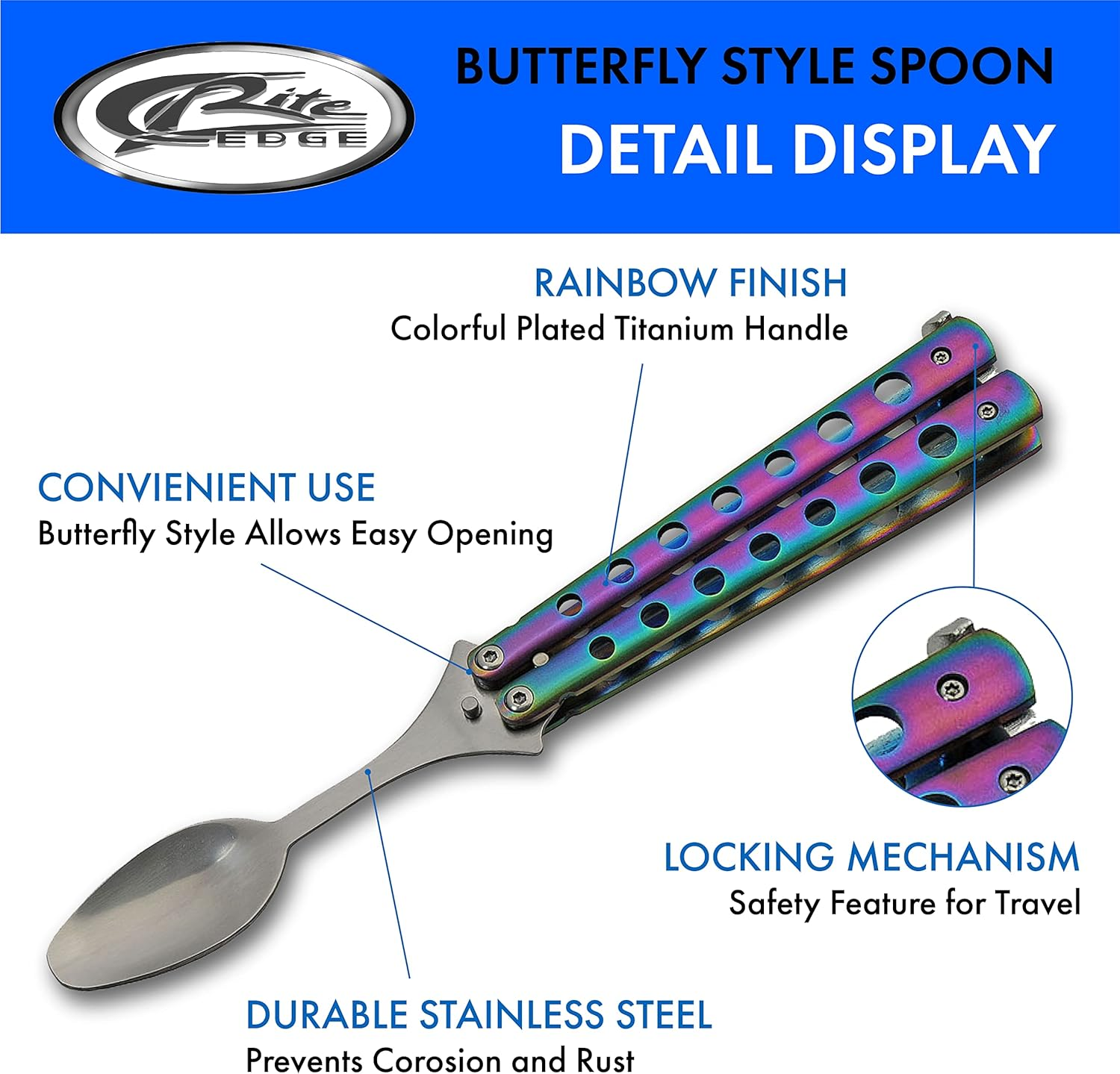 9&rdquo; Rainbow-Finished Butterfly-Open Styled Travel/Camping Spoon image number 2