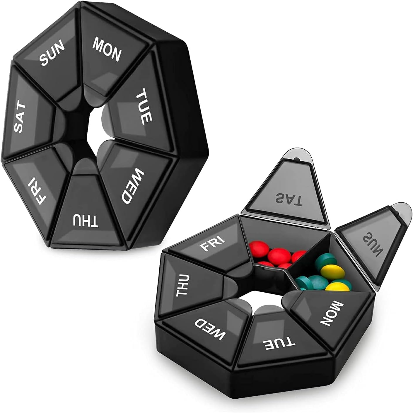 2Pcs 7-Sided Portable Pill Planner, Small Case - 7 Day Weekly Travel Container, Purple