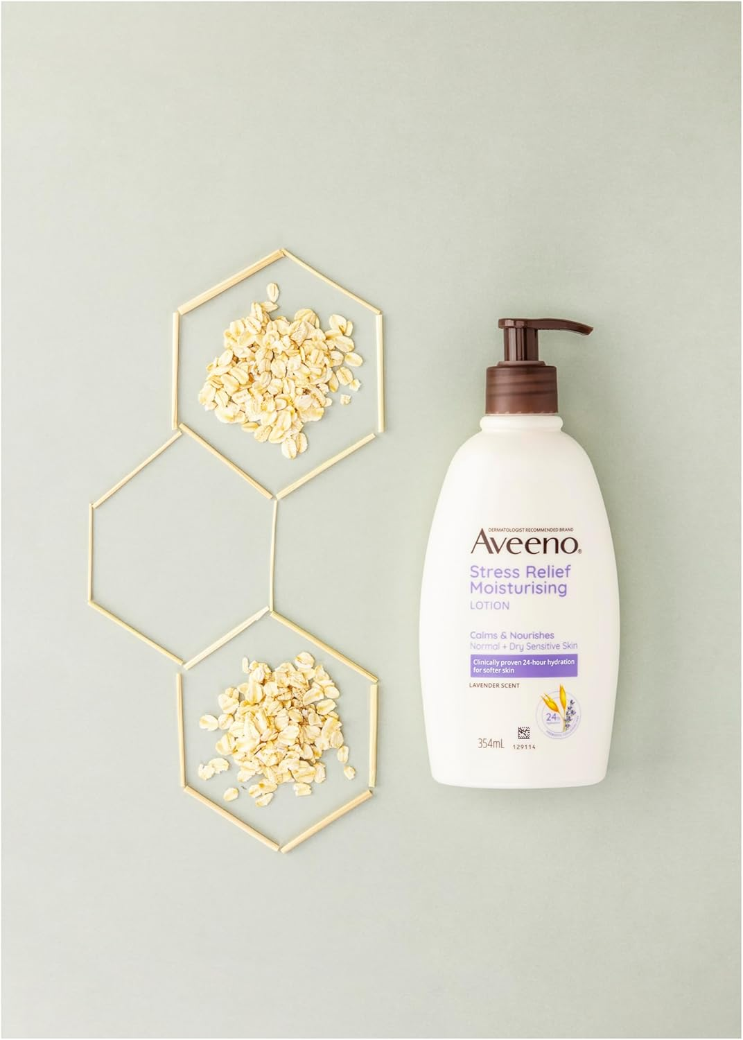 Aveeno Stress Relief Moisturising Non-Greasy Lavender Scented Body Lotion 24-Hour Hydration Normal Dry Sensitive Skin 354Ml image number 6