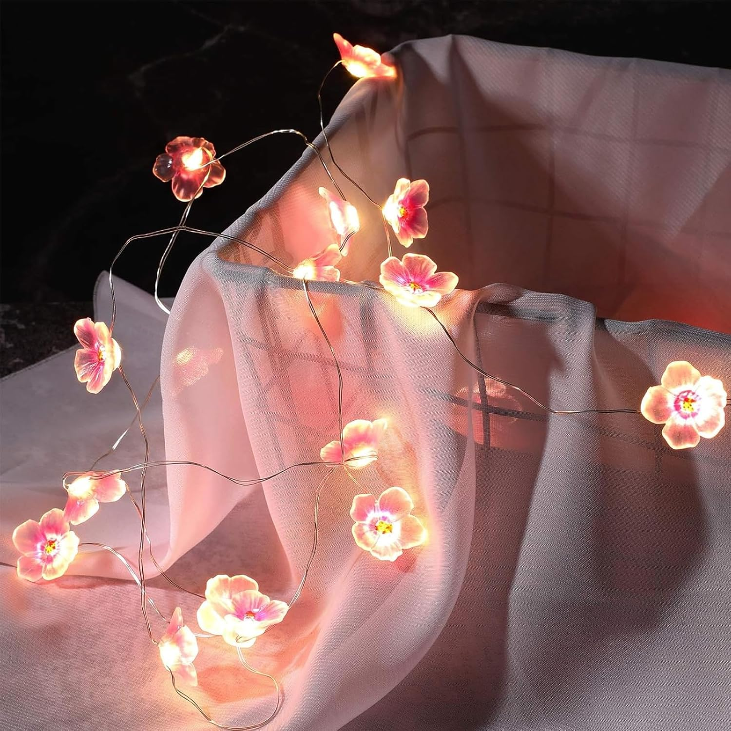 Goldrock LED Fairy Lights Cherry Blossom Decoration, 2 M 20 LED Cherry Blossom Lights, Fairy Lights Flowers Indoor Battery Pink, Kawaii Japanese Decoration, Cherry Blossom Fairy Lights for Spring image number 6