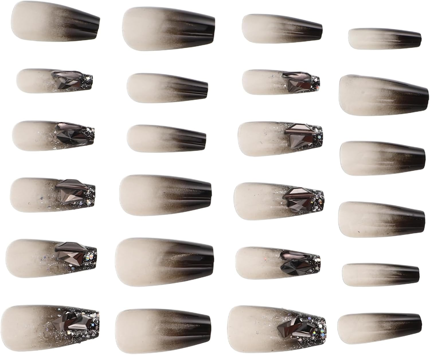 PENIKOKO Medium Dark Glitter Nail Tips Handmade Press Nails Rhinestones Temporary for Women Girls image number 3