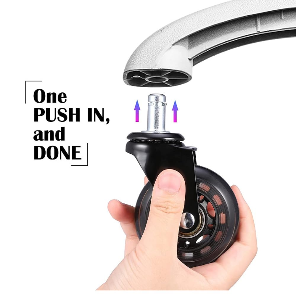 Office Chair Wheels (Set of 5) &ndash; 3" Heavy-Duty Replacement Casters for Hardwood & Carpet &ndash; Silent Rollerblade Wheels, 7/16" X 7/8" Stem, Black &ndash; Universal Fit for Ergonomic Chairs (Black) image number 1