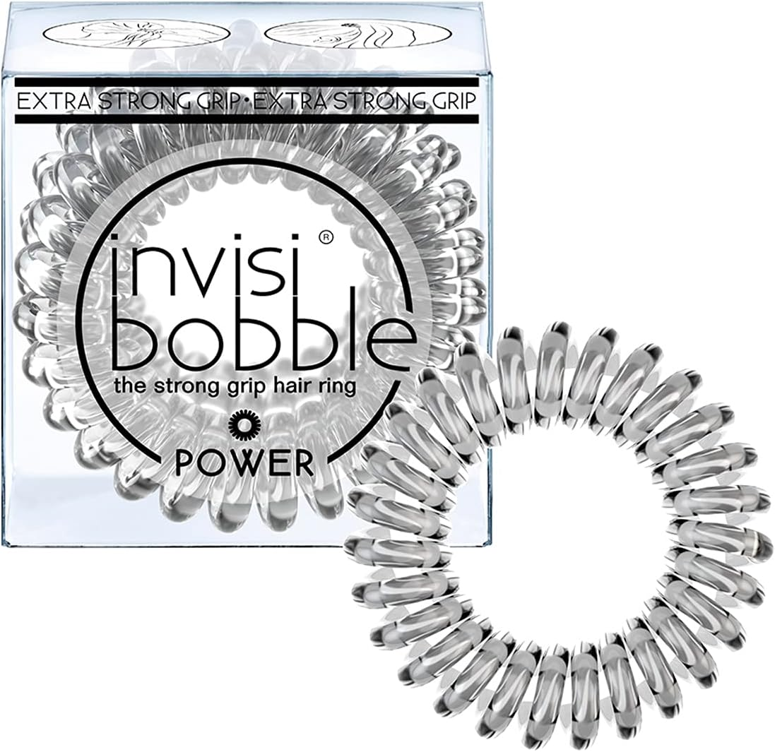 Invisibobble Power Traceless Spiral Hair Ties - 5 Pack - Crystal Clear - Strong Elastic Grip Coil Hair Accessories for Active Women - No Kink, Non Soaking - Gentle for Girls Teens and Thick Hair