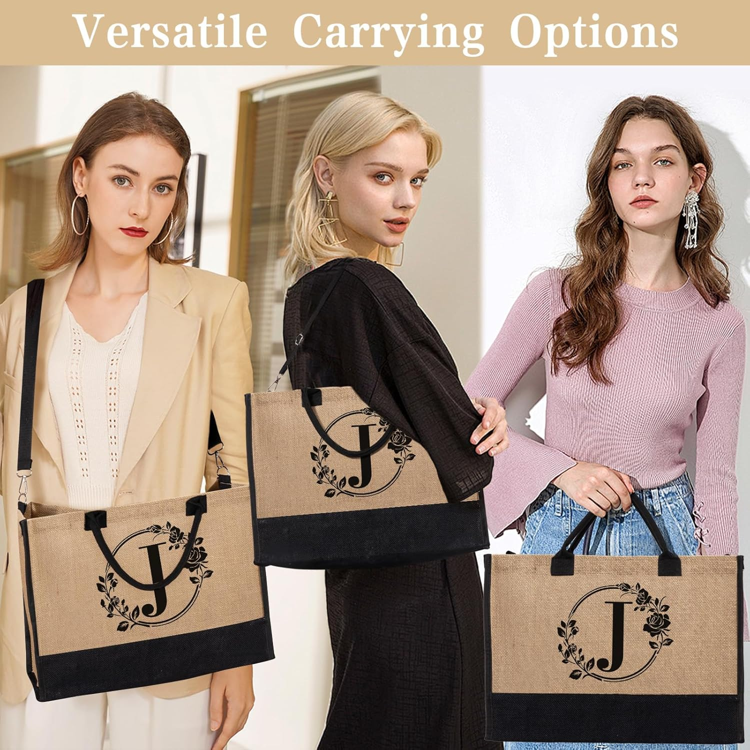 Personalized Gifts for Women, Initial Jute Tote Bag Monogrammed Beach Bag, Mothers Day & Birthday Gifts for Mom Women Friend image number 2