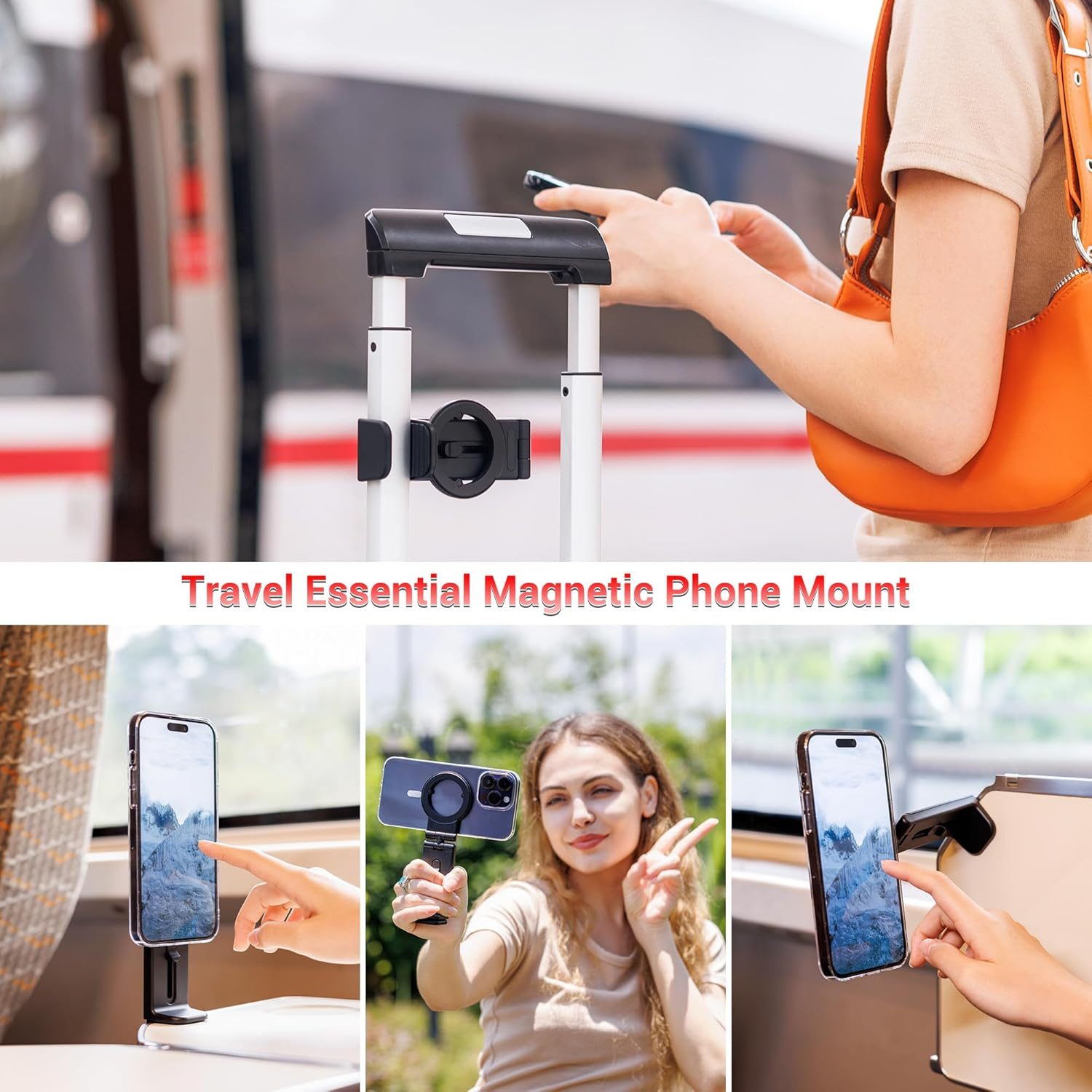 Profezzion Airplane Magnetic Phone Mount Holder, for Iphone 17 Pro Max Iphone 17 16 15 14 plus Handsfree for Seat Back Tray Table, Flexible 360&deg; Rotation, Must Have Travel Essential Accessory -White image number 3