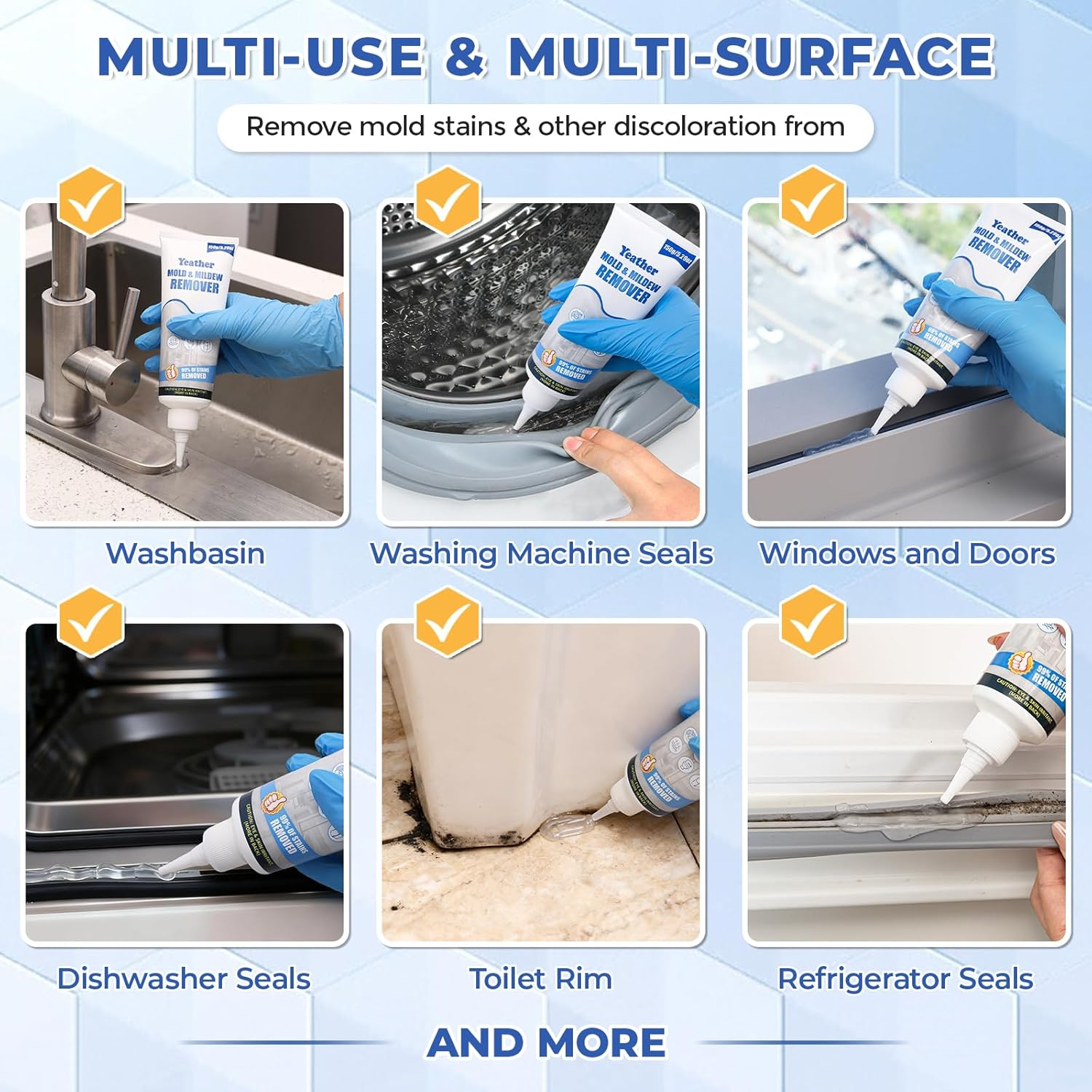 Yeather 300G (2X150G) Mould Remover Gel - Home Mold & Mildew Stain Remover Gel for Washing Machine Seals, Refrigerator Strips, Tile Gaps, Kitchen, Showers, Household & Cleaning image number 3