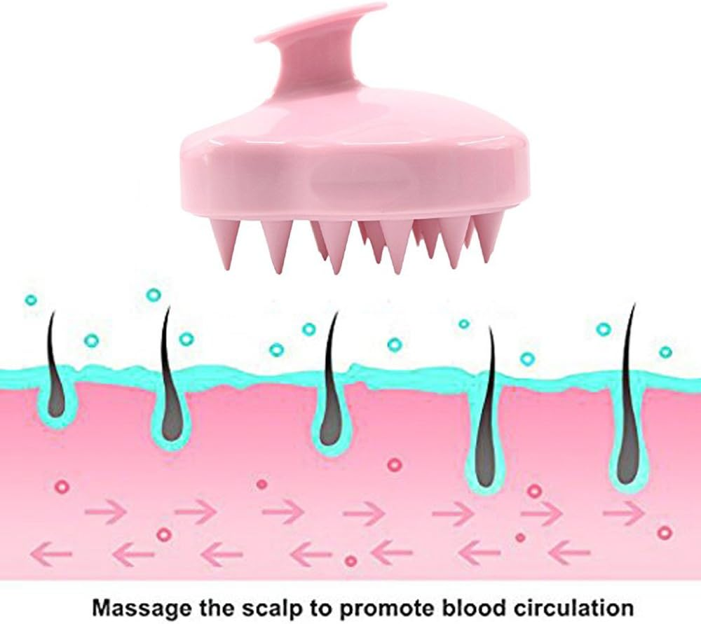 Hair Scalp Massager Shampoo Brush, Scalp Care Hair Wash Brush Silicone Comb - Pink - Black image number 5