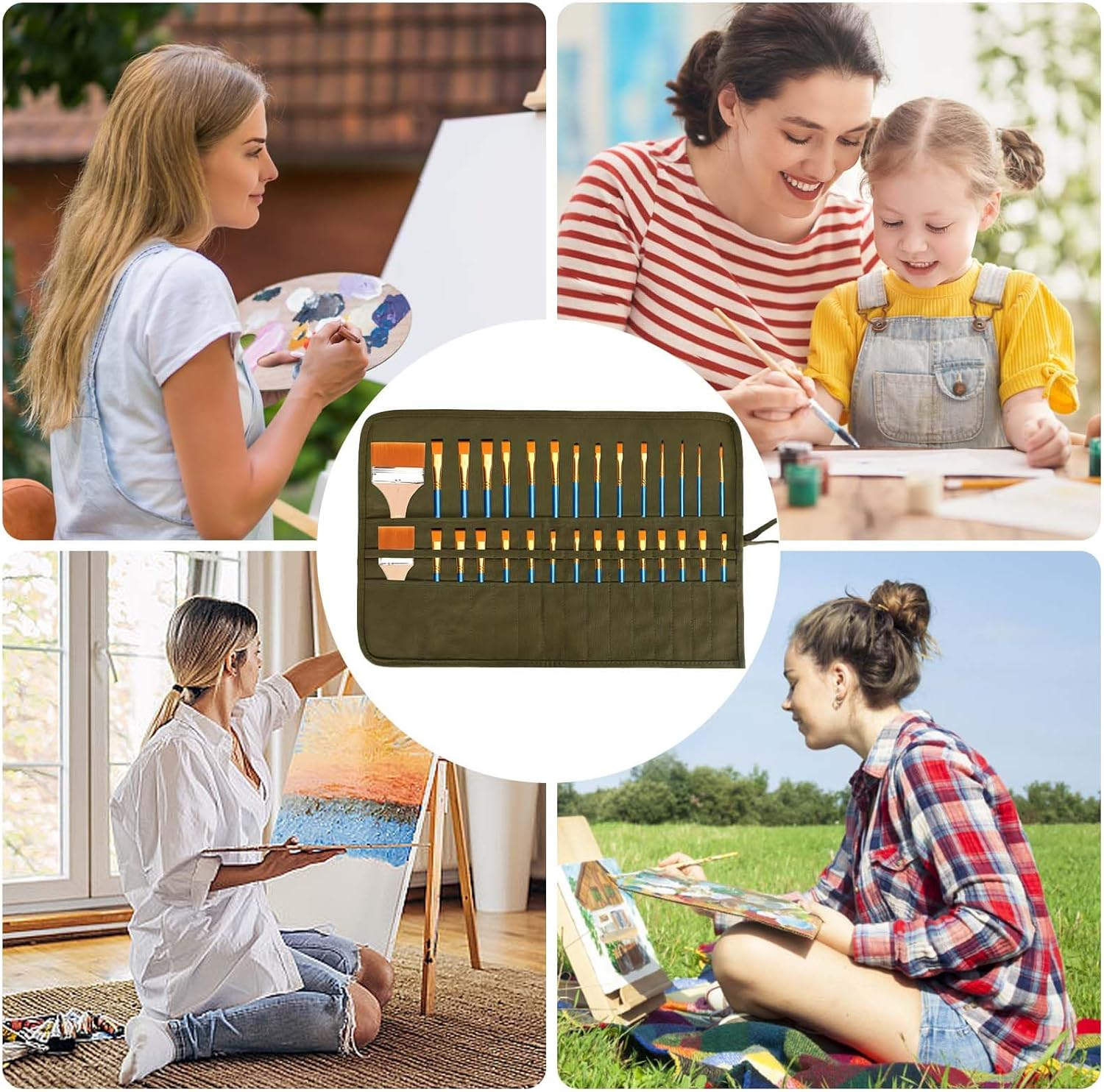 Roll up Paint Brush Holder 30 Slots, Canvas Pouch, Paint Brush Storage, Artist, Makeup, Acrylic Oil Watercolor Gouache image number 2