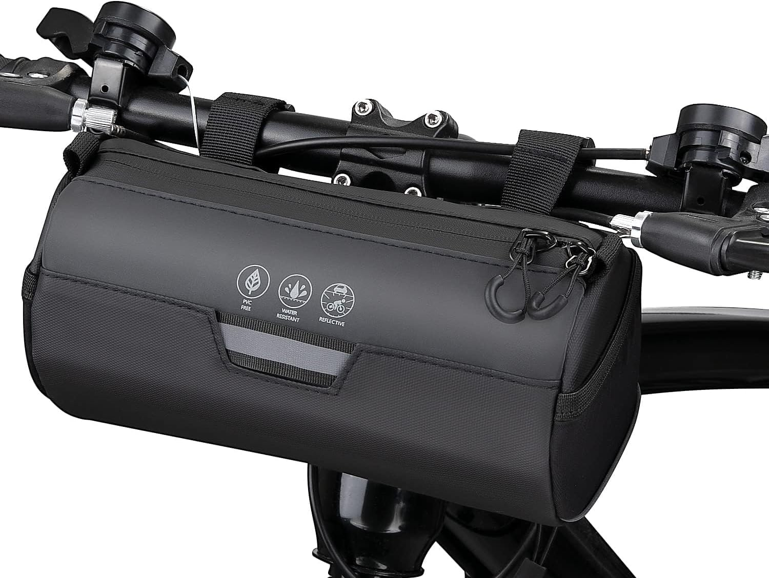 Bike Handlebar Bag, 2L Waterproof Bicycle Front Bag Dry Roll with Large Reflective Area, Bike Frame Storage with Shoulder Removable Straps for Road MTB Cycling Travel Accessories (Black) image number 4