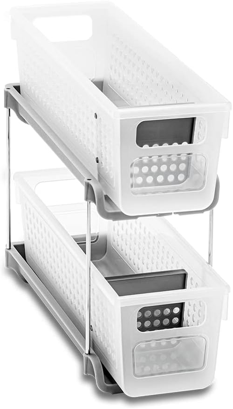 Madesmart Antimicrobial 2-Tier Mini Organizer Multi-Purpose Slide-Out Storage with Handles and Dividers for Home and Bath, Premiumfrost, Pack of 1