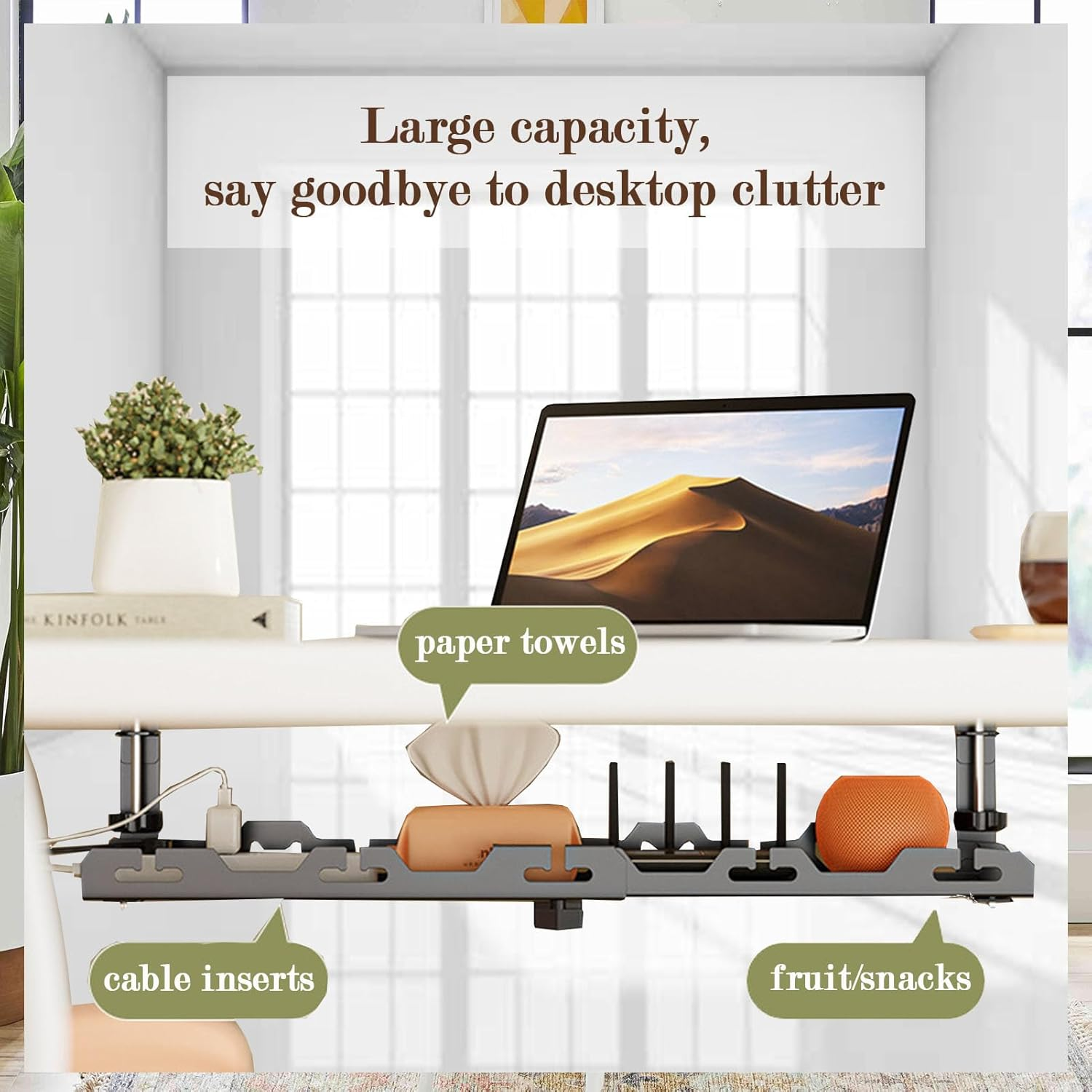 Cable Management,29 Inch under Desk Cable Management for Desk with 15 Cord Organizer,No Drilling Extendable image number 4