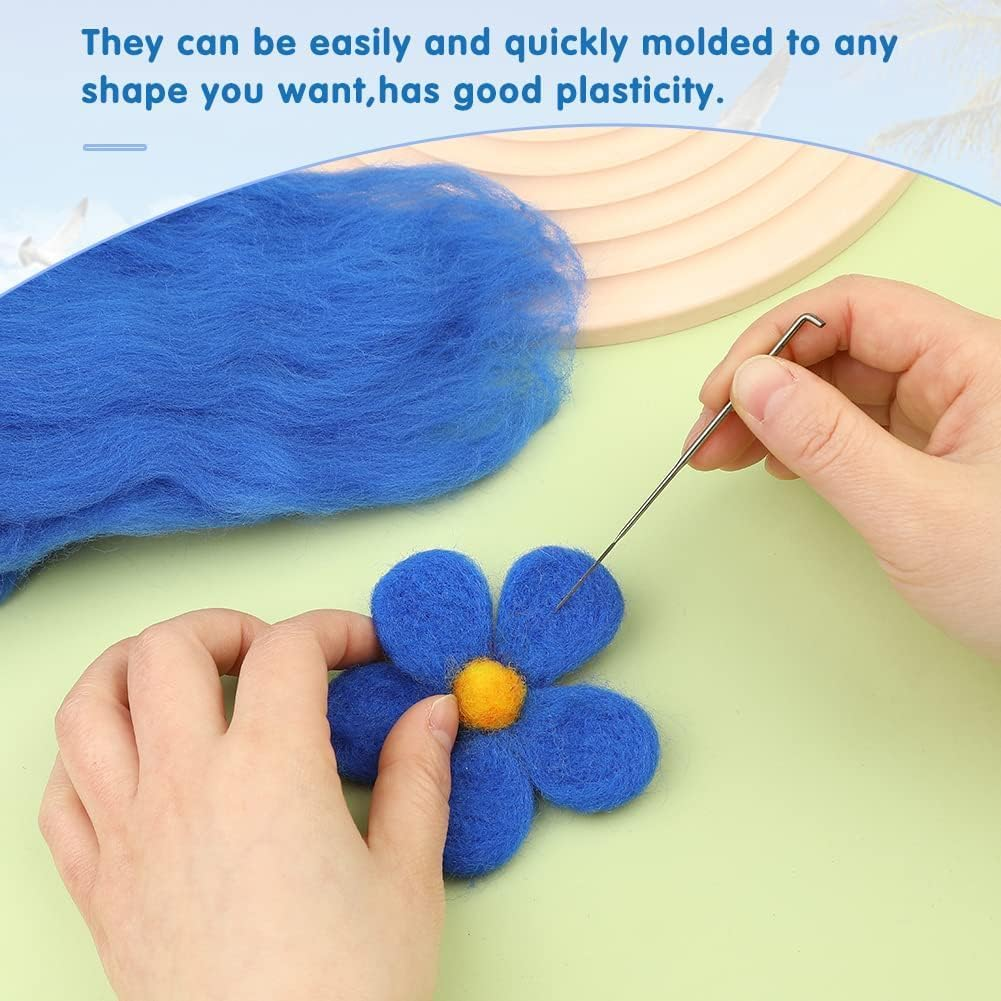 Needle Felting Wool 80 G, 8 Colors Nature Wool Roving,Wool Roving for Needle Felting, for DIY Craft Materials and Felting Wool Craftsmen, 10G/Color, Blue image number 5