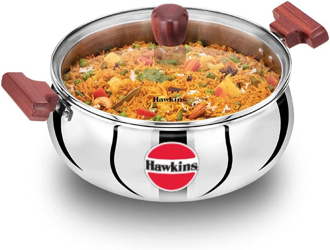 Hawkins Futura Steel Cook N Serve Handi with Glass Lid, 5.0 Litre Capacity image number 3