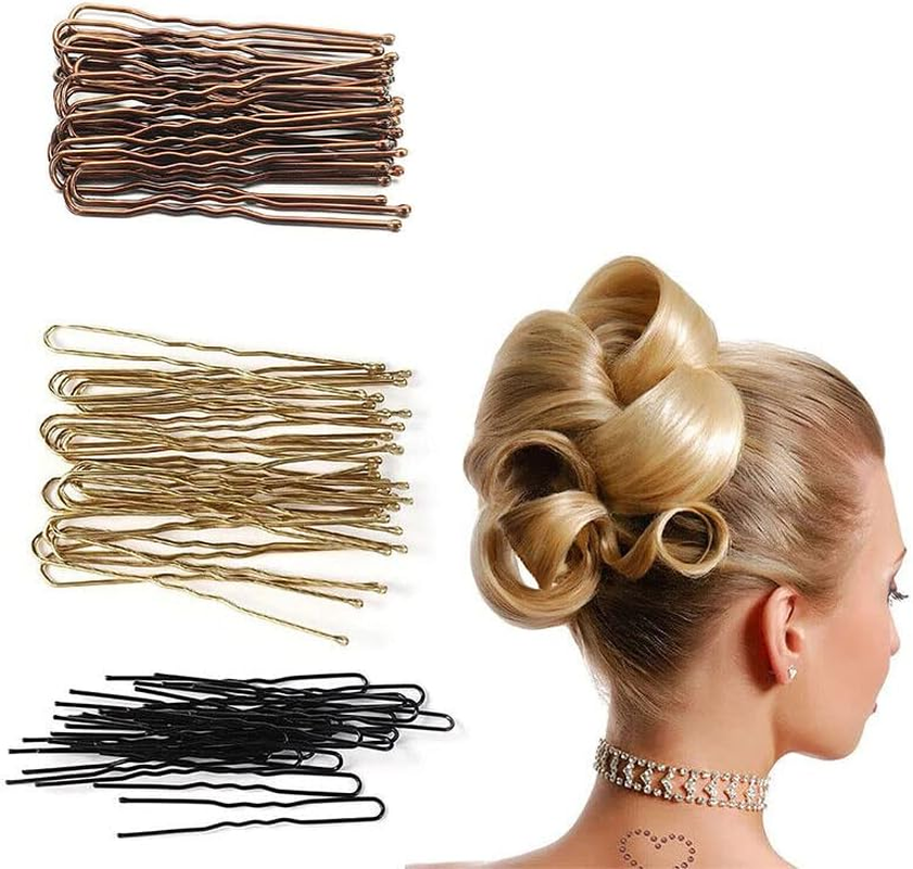AIMALL 100PCS 6Cm U Shaped Hairpins Ripple Bun Pins Hair Clips Grips Girls Bun Dance - Metal Hair Clips for Secure Bun & Updo Styles - Ideal for Dance, Weddings, and Fashion - Brown image number 2
