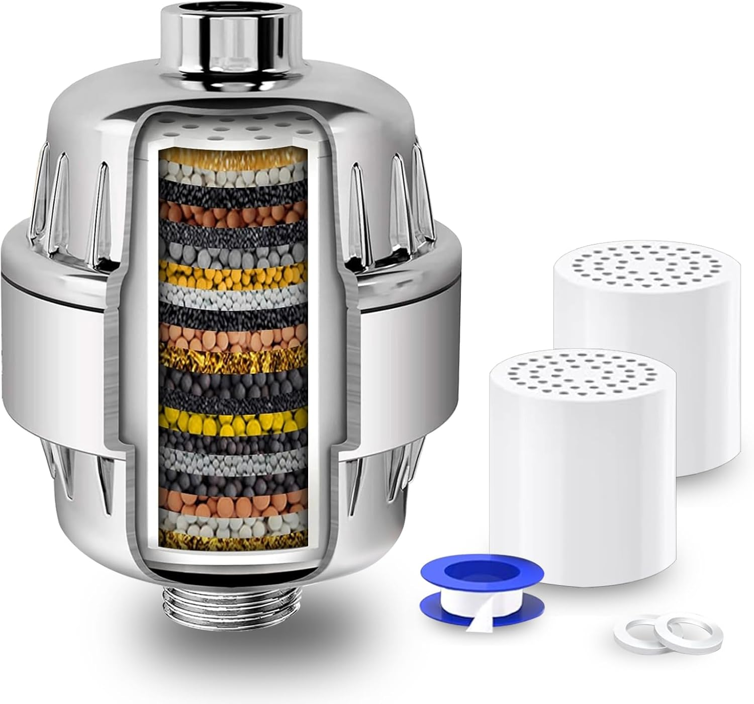 AODETE 20 Stage Shower Filter with Vitamin C for Hard Water - High Output Shower Water Filter to Remove Chlorine and Fluoride - 2 Cartridges Included -Consistent Water Flow Shower Head Filter image number 2