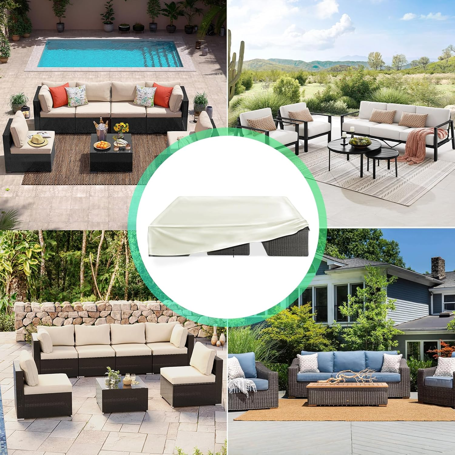 Outdoor Patio Furniture Cover Set, Heavy Duty Oxford Fabric Waterproof Furniture Covers, Dustproof, UV Resistant, for Tables, Chairs, Sofas, Outdoor Furniture Covers (BEIGE, 325X208X58CM) image number 2
