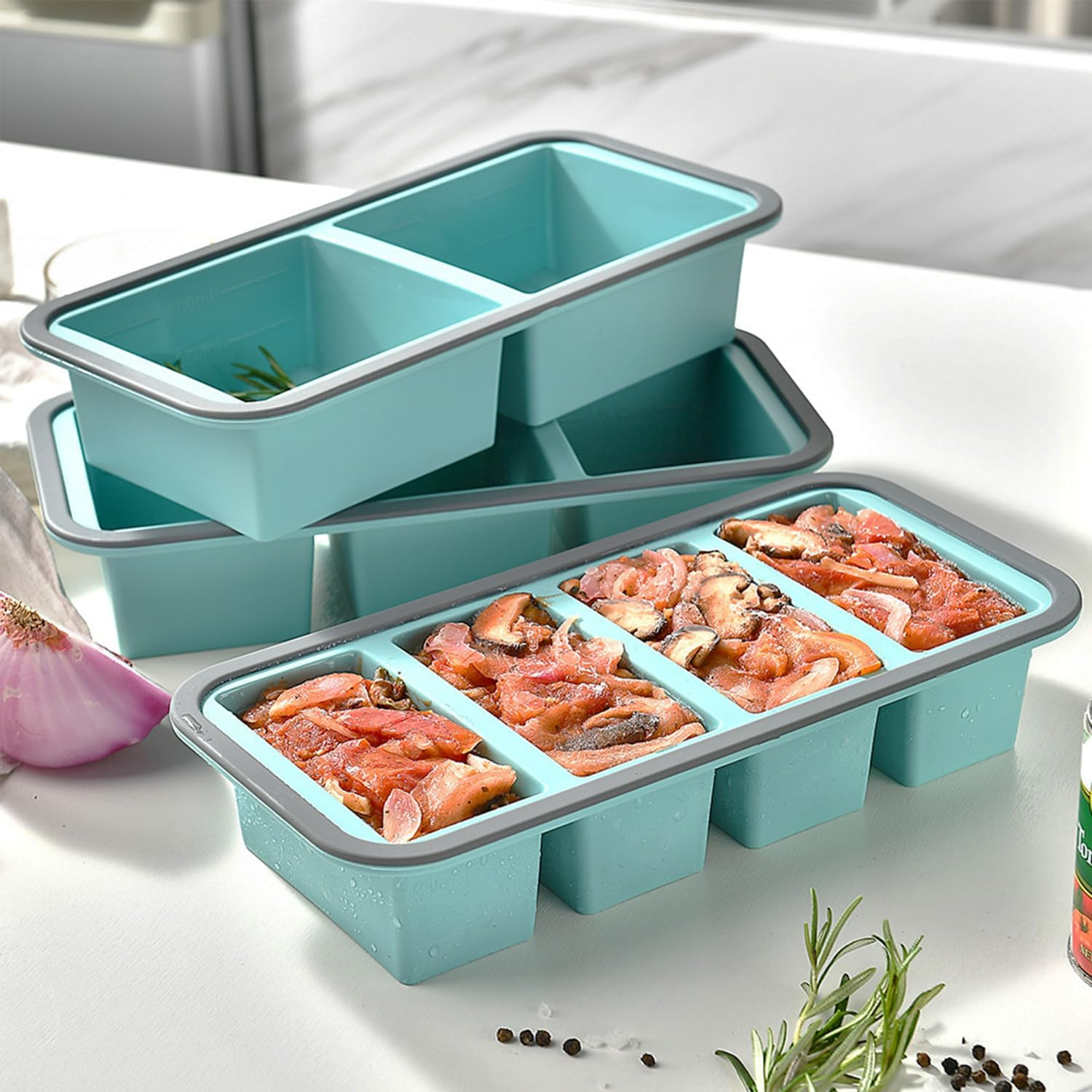 3 PACK Silicone Freezer Tray with Lids, Baby Food Freezer Containers, Oven Safe Dishwasher Safe, Multi-Size Freezer Moulds Ideal for Portioned Meal Prep Soup Leftovers Ice Cubes Baking (Blue) image number 1