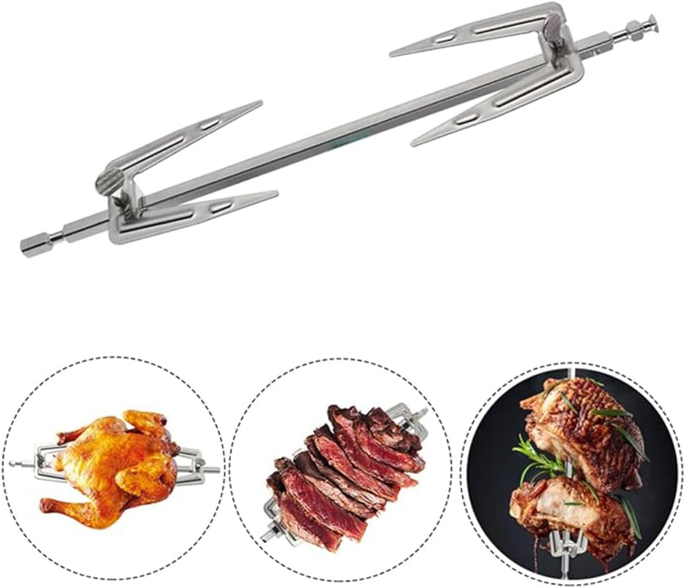 Spit Rotisserie,Stainless Steel BBQ Rotisserie Oven Chicken Vertical Spit Set, round Spit Rods, Rotisserie Accessories image number 3